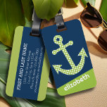 Cute Lime Polka Dot Anchor with Navy Custom Name Luggage Tag<br><div class="desc">A trendy and elegant design with dots and preppy colours plus an area to add your name or monogram.</div>