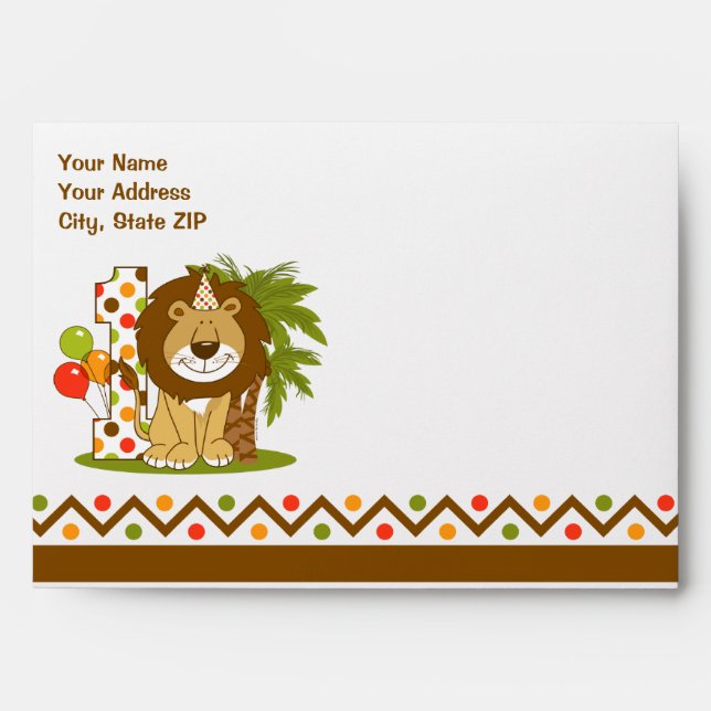 Cute Lion 1st Birthday Envelope (Front)