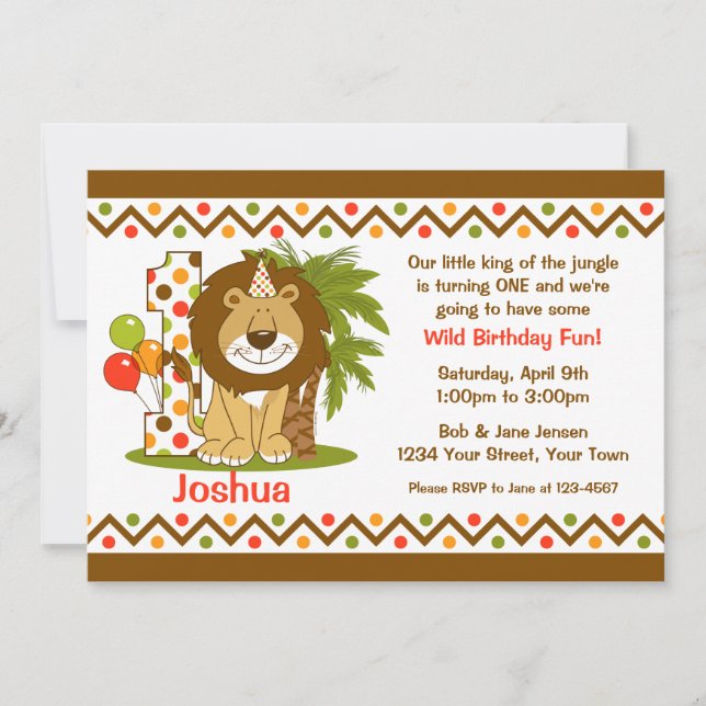 Cute Lion 1st Birthday Invitation (Front)