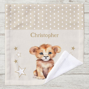Cute lion add name polka dots stars brown wash cloth