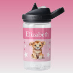 Cute lion add name with stars kids pink water bottle<br><div class="desc">CamelBak Eddy® water bottle for kids.
Personalise with a name.
This water bottle features a cute lion with stars in the colours pink and white.</div>