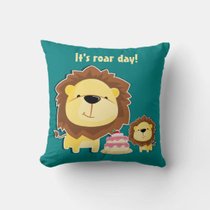 Cute Lion And Baby Cub Kids Birthday Cushion