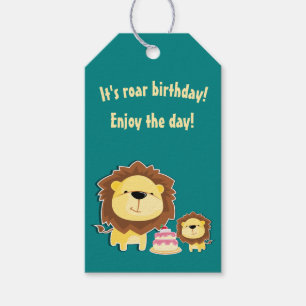Cute Lion And Baby Cub Kids Birthday Gift Tags