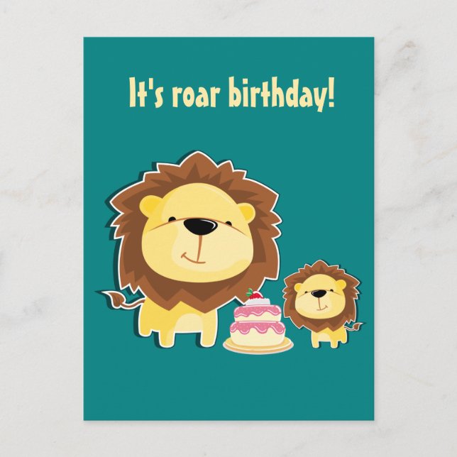 Cute Lion And Baby Cub Kids Birthday Postcard (Front)