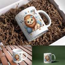 Cute Lion and Blue Flowers Gift