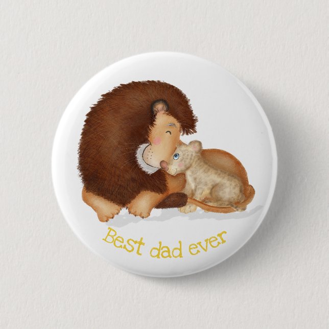 Cute lion and cub 'Best dad ever' badge (Front)