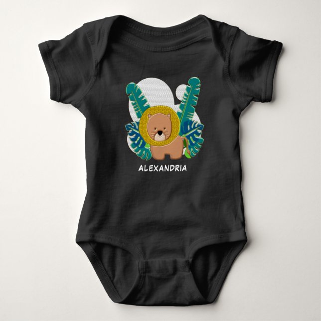 Cute Lion Animal Jungle Safari Zoo Personalise  Baby Bodysuit (Front)