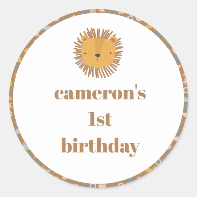 Cute Lion Baby Kids Animal Custom Birthday Party Classic Round Sticker (Front)