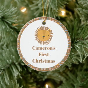 Cute Lion Baby Kids Animal Custom First Christmas Ceramic Tree Decoration