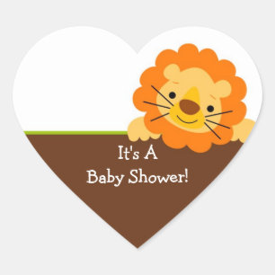 Cute Lion Baby Shower Square Sticker! Heart Sticker