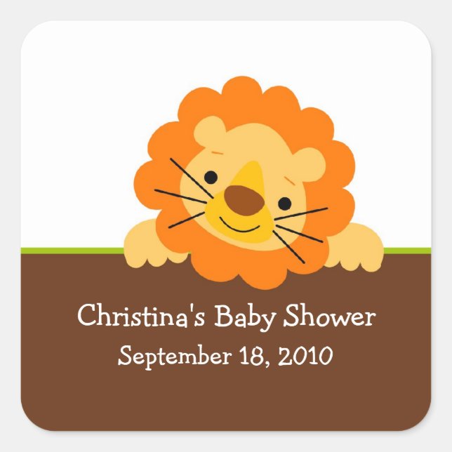 Cute Lion Baby Shower Square Sticker! Sticker (Front)