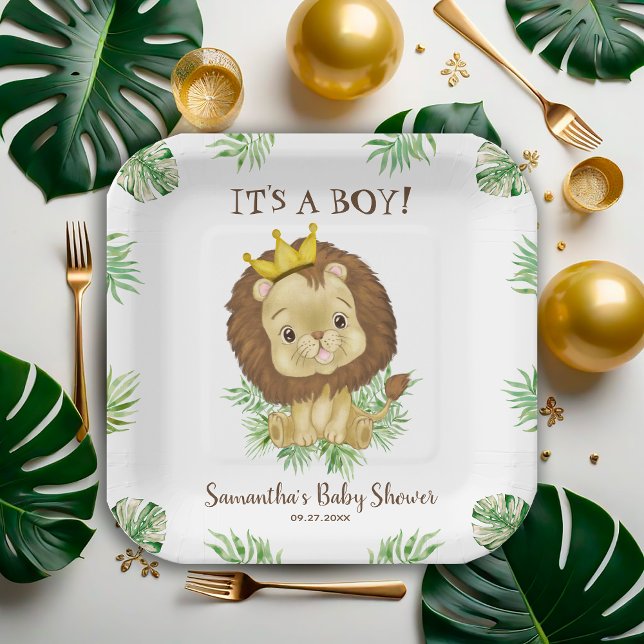 Cute Lion Baby Shower Theme Watercolor Safari Paper Plate (Creator Uploaded)