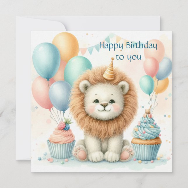 Cute Lion birthday Personalize Custom Card (Front)