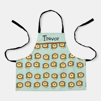 Cute lion blue pattern apron