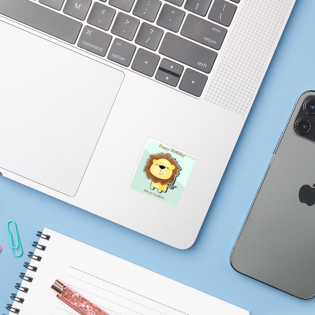 Cute lion blue pattern birthday (Laptop w/ iPhone)