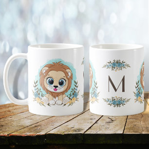 Cute Lion Charming Floral Monogram Coffee Mug