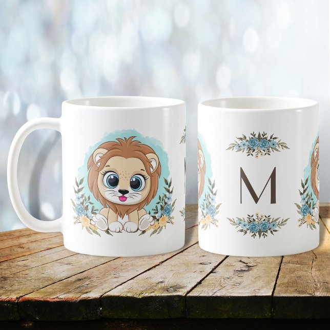 Cute Lion Charming Floral Monogram Coffee Mug (Creator Uploaded)
