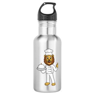 Cute lion chef cartoon illustration 532 ml water bottle