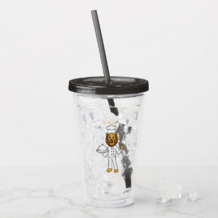 Cute lion chef cartoon illustration acrylic tumbler