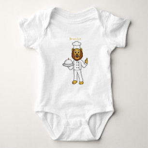 Cute lion chef cartoon illustration  baby bodysuit