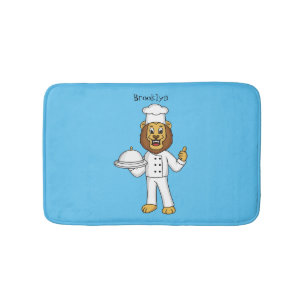 Cute lion chef cartoon illustration bath mat