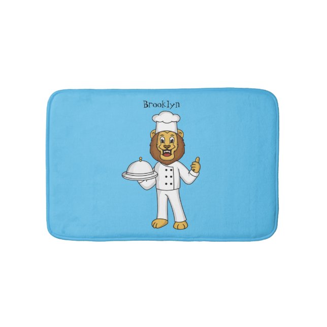 Cute lion chef cartoon illustration bath mat (Front)
