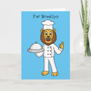 Cute lion chef cartoon illustration card