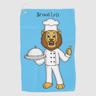 Cute lion chef cartoon illustration golf towel