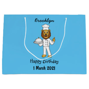 Cute lion chef cartoon illustration large gift bag