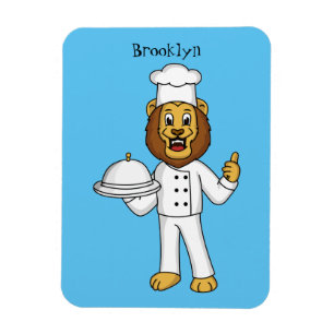 Cute lion chef cartoon illustration magnet