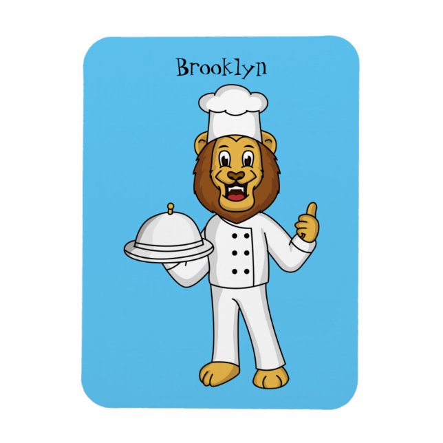 Cute lion chef cartoon illustration magnet (Vertical)