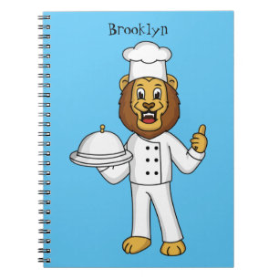 Cute lion chef cartoon illustration notebook