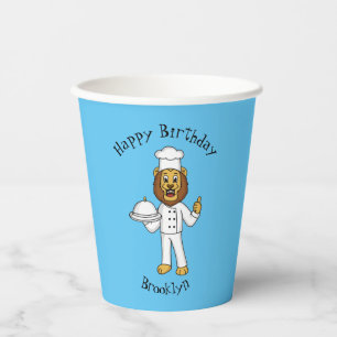Cute lion chef cartoon illustration paper cups