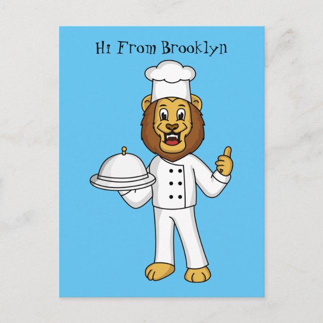 Cute lion chef cartoon illustration  postcard (Front)