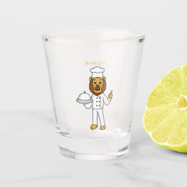 Cute lion chef cartoon illustration  shot glass (Front)