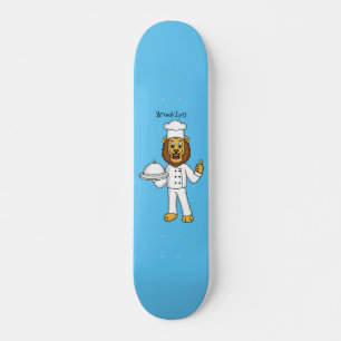 Cute lion chef cartoon illustration skateboard