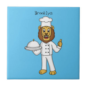 Cute lion chef cartoon illustration tile