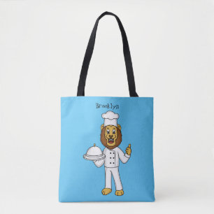 Cute lion chef cartoon illustration tote bag