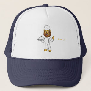Cute lion chef cartoon illustration trucker hat