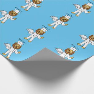 Cute lion chef cartoon illustration wrapping paper