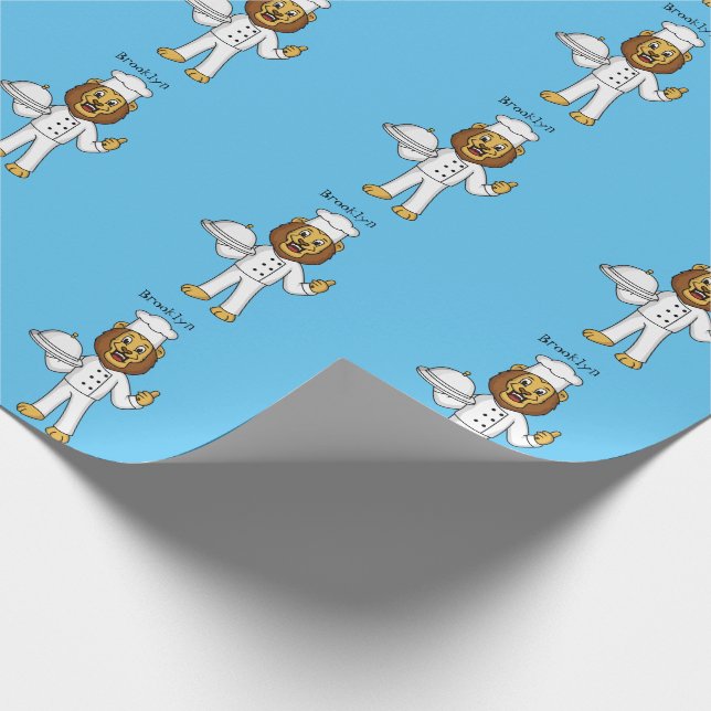 Cute lion chef cartoon illustration wrapping paper (Corner)