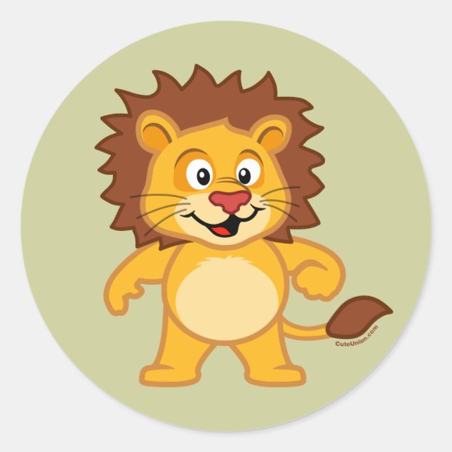 Cute Lion Classic Round Sticker (Front)