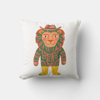 Cute Lion Cowboy Solid Forest Green Pillow