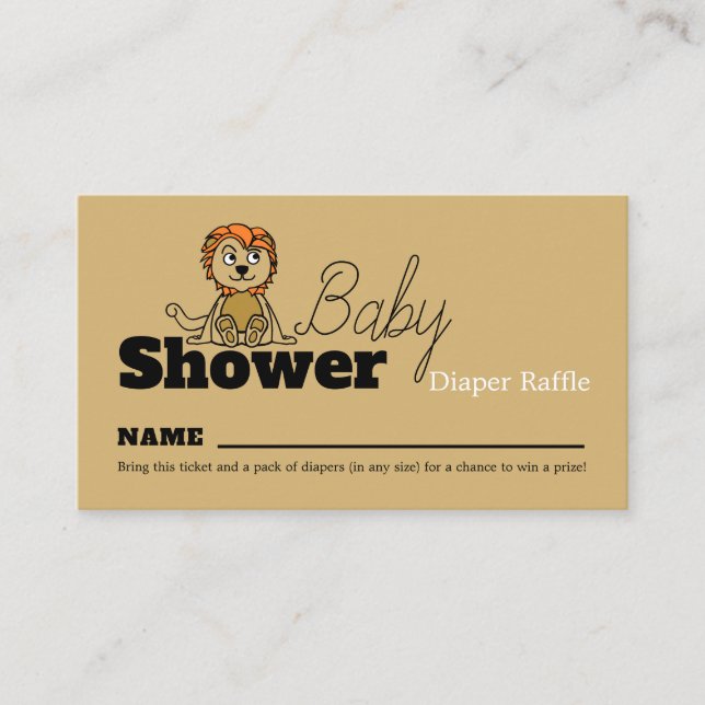 Cute Lion Cub, Baby Shower Diaper Raffle Enclosure Card (Front)