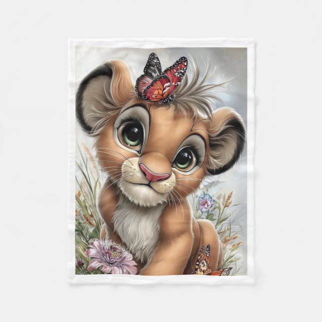 Cute Lion Cub Butterfly Blanket (Front)