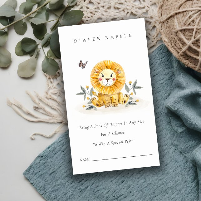 Cute Lion Cub Foliage Diaper Raffle Baby Shower Enclosure Card (Creator Uploaded)