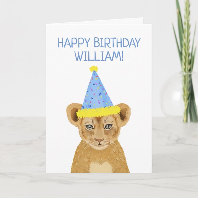 Cute Lion Cub Illustration Happy Birthday Card (Front)