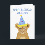 Cute Lion Cub Illustration Happy Birthday Card<br><div class="desc">cute lion cub illustration personalised name "happy birthday" card . Customisable</div>