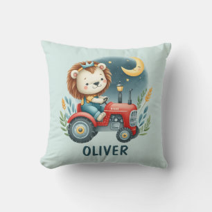 Cute Lion Cub on Red Tractor at Night Cushion