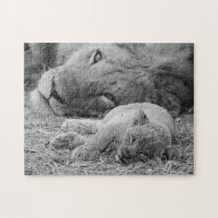 Cute Lion Cub Resting With Father Jigsaw Puzzle
